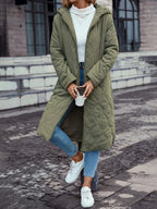 Women's Quilted Hooded Long Sleeve Coat for Women