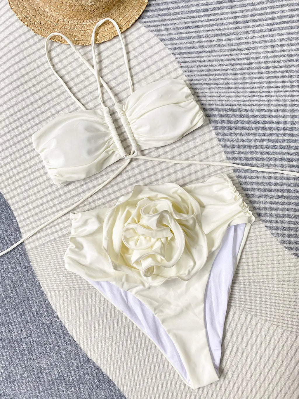 Women Bikini Set | Bandeau halter with wrap strings and flower bottom