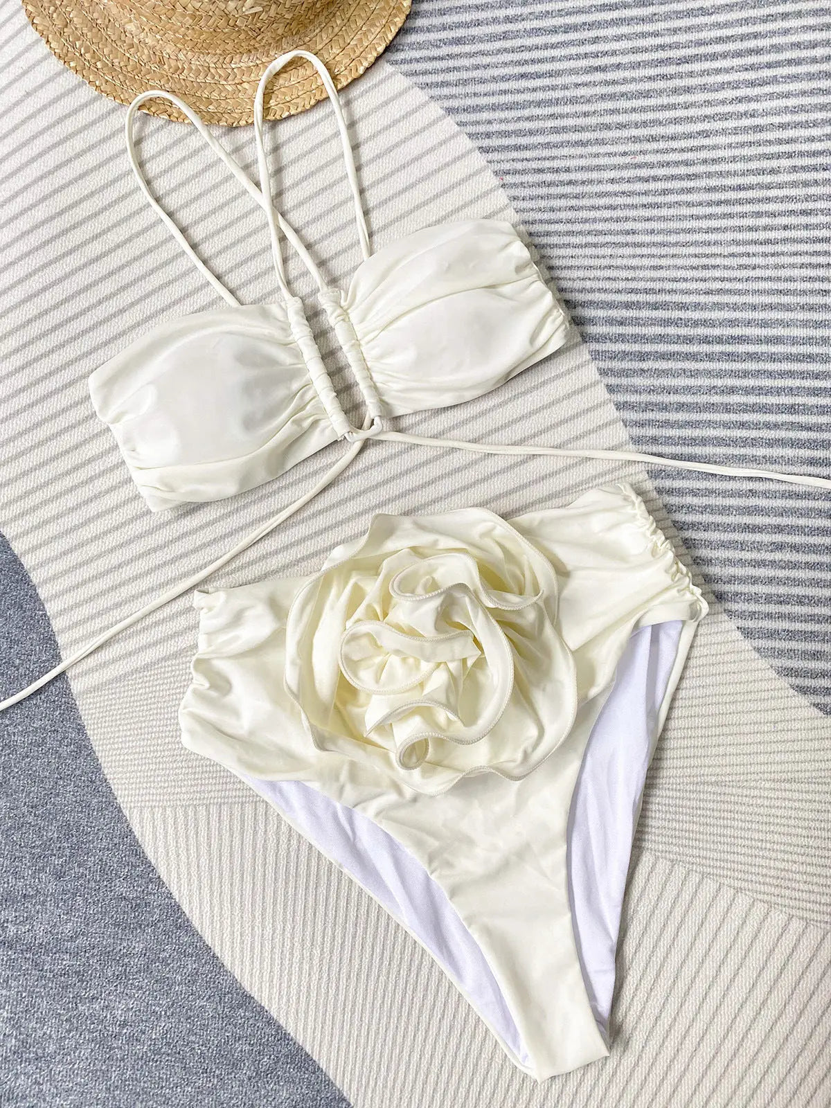 Women Bikini Set | Bandeau halter with wrap strings and flower bottom