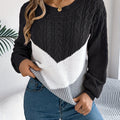 Colour Block Round Neck Knit Jumper for Women | Relaxed Fit Casual Wear
