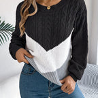 Colour Block Round Neck Knit Jumper for Women | Relaxed Fit Casual Wear