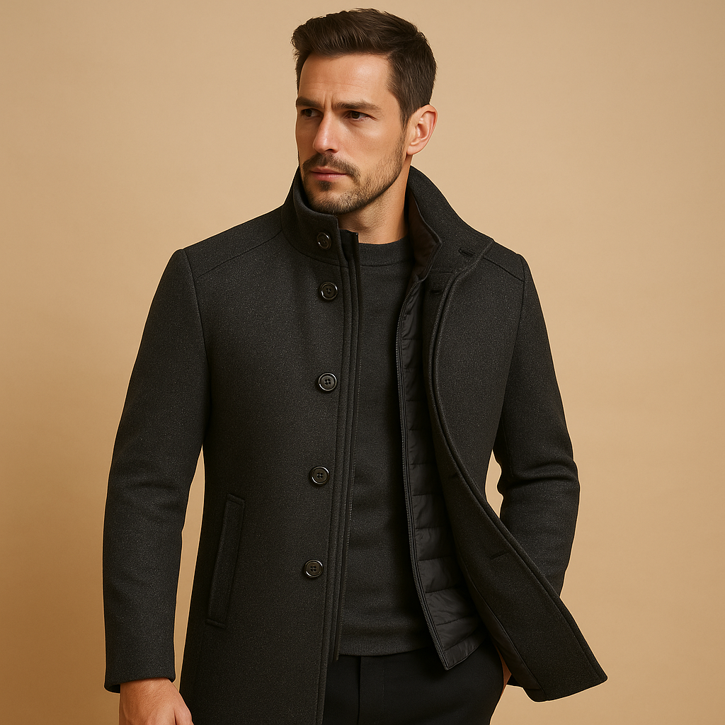 Dark Brown Fitted Winter Coat for Men | Smart Casual Occasions