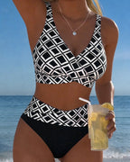 Check Print Wire Free Bikini Set with High Cut Briefs for Women | Beachwear
