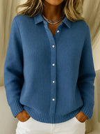 Knit Longline Button Front Cardigan with Relaxed Fit for Women | Long Sleeve