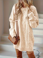 Diamond Cable Knit Round Neck Relaxed Fit Jumper Dress for Women | Autumn Winter