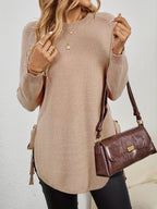 Knit Relaxed Fit Round Neck Longline Jumper with Side Slits for Women | Autumn