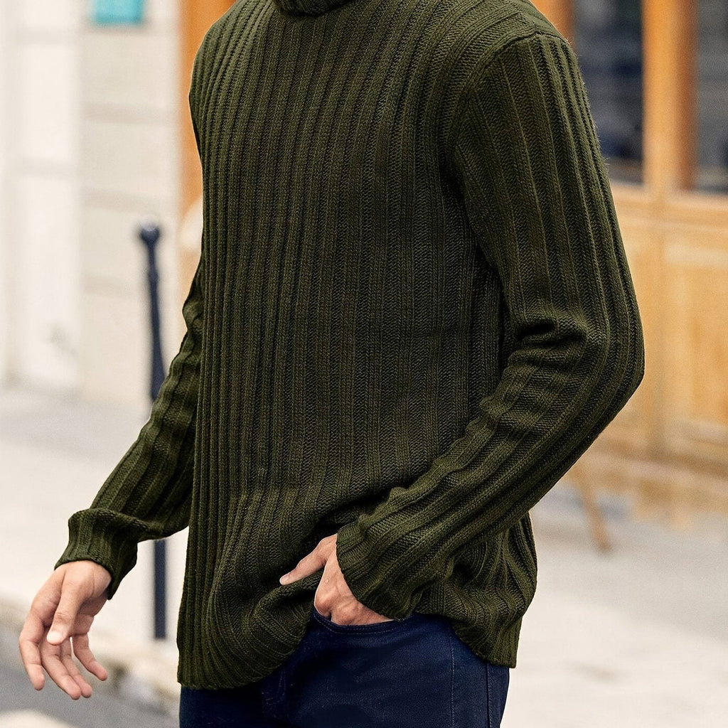 Textured Ribbed Knit High Neck Jumper for Men | Autumn and Winter Layer