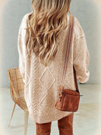 Diamond Cable Knit Round Neck Relaxed Fit Jumper Dress for Women | Autumn Winter