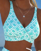 Check Print Wire Free Bikini Set with High Cut Briefs for Women | Beachwear