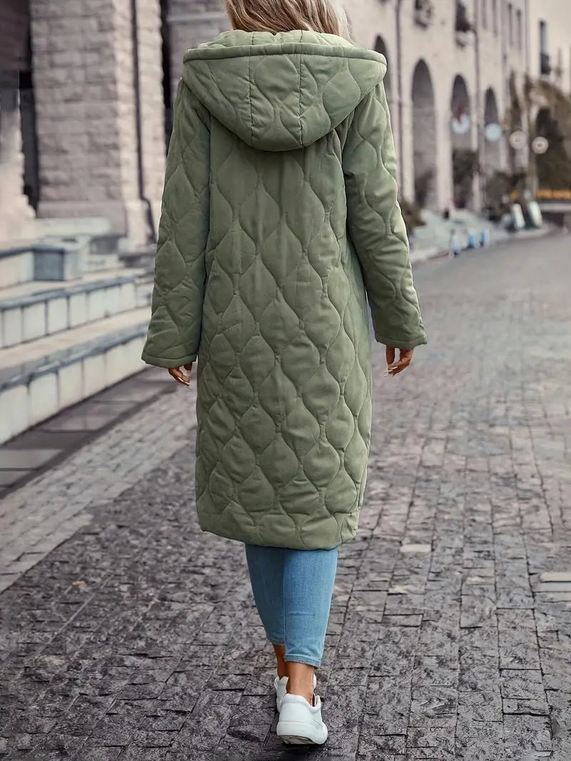 Women's Quilted Hooded Long Sleeve Coat for Women