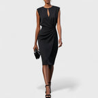 Sky Blue Fitted Midi Dress for Women | Formal and Daytime Occasions