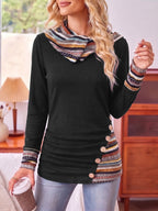 Patchwork Hoodie with Striped Trim and Side Ruching for Women | Casual Wear