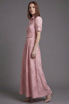 Pink Puff Sleeve Full Skirt Maxi Dress for Women | Wedding & Formal