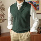 Knitted Shawl Collar V Neck Sleeveless Jumper Waistcoat for Men | Smart Casual