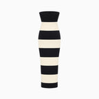 Black Cream Striped Strapless Maxi Dress for Women