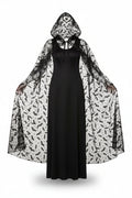 Black Sheer Bat Print Hooded Cape for Women | Halloween Costume Accessory