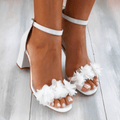 White Floral Block Heel Sandals for Women