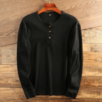 Grey Waffle Knit Henley Neckline Long Sleeve Textured Casual Top for Men