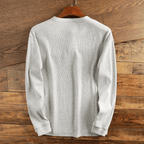 Grey Waffle Knit Henley Neckline Long Sleeve Textured Casual Top for Men
