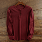 Grey Waffle Knit Henley Neckline Long Sleeve Textured Casual Top for Men