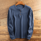 Grey Waffle Knit Henley Neckline Long Sleeve Textured Casual Top for Men