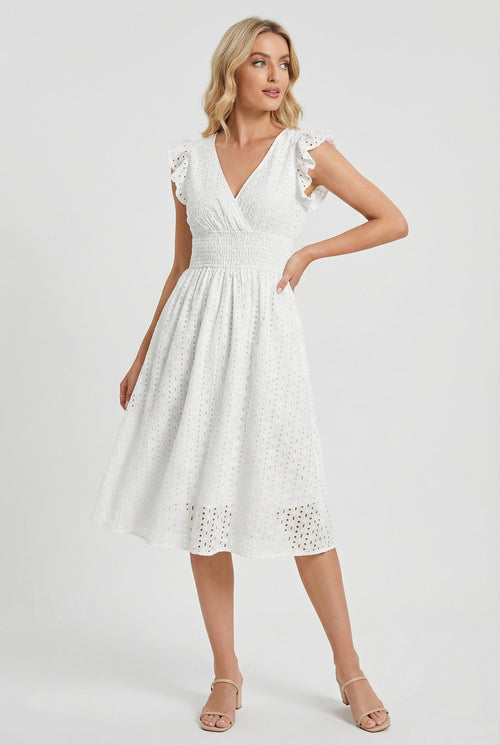 A-Line Eyelet Dress with Smocked Waist for Women