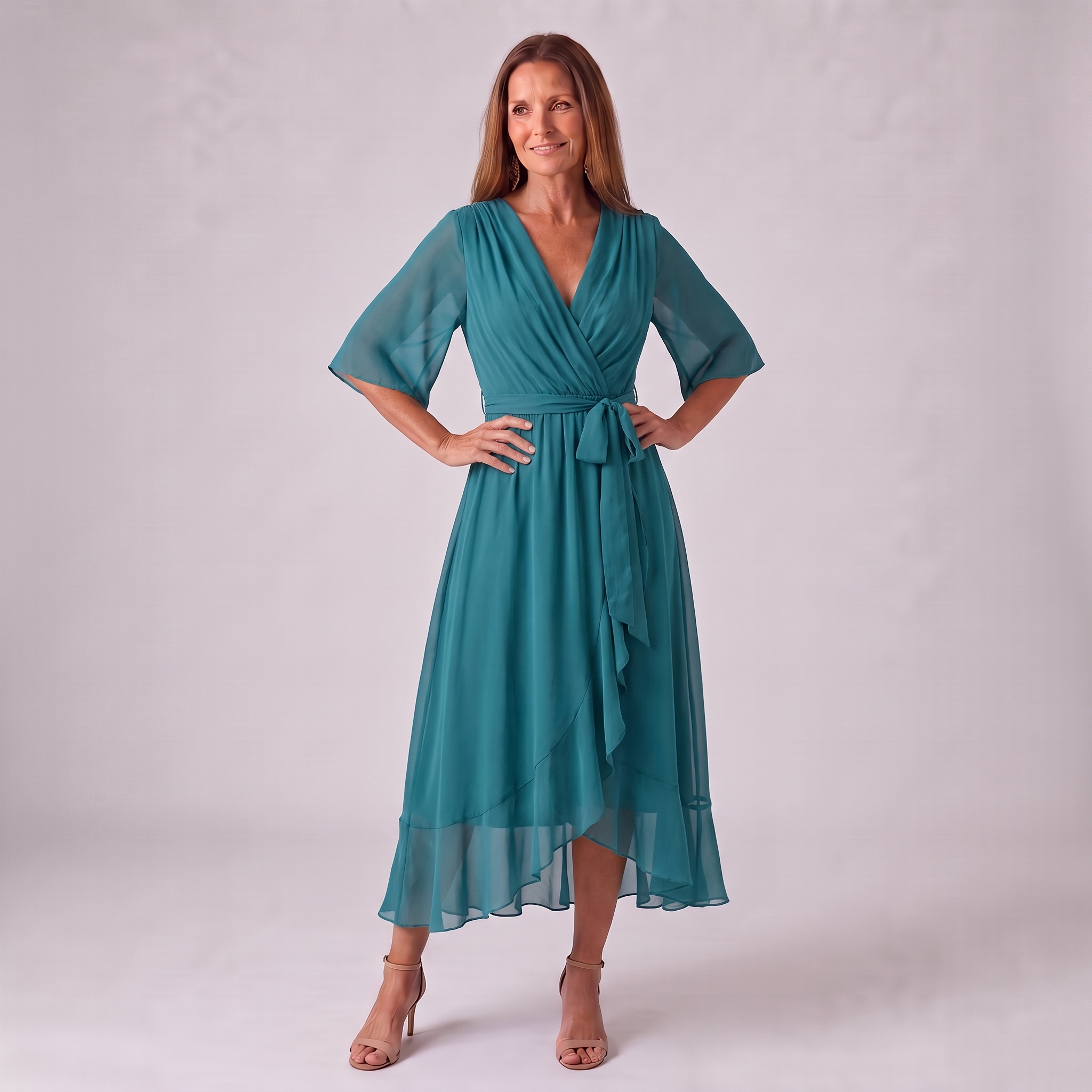 Wrap V-Neck Midi Dress for Women | Wedding Guest Occasion