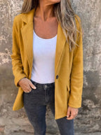 Polyester Blend Regular Fit Button Front Blazer with Lapel Collar for Women
