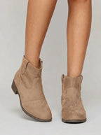 Western Stitched Flat Heel Ankle Boots for Women | Blue Brown Pink Black Grey