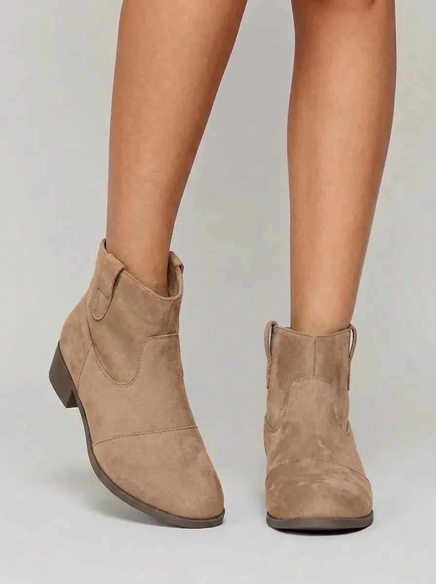 Western Stitched Flat Heel Ankle Boots for Women | Blue Brown Pink Black Grey