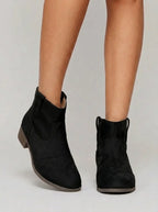 Western Stitched Flat Heel Ankle Boots for Women | Blue Brown Pink Black Grey