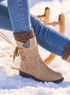 Waterproof PU Leather Calf Length Zip Boots with Wool Lining for Women