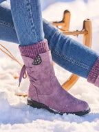 Waterproof PU Leather Calf Length Zip Boots with Wool Lining for Women