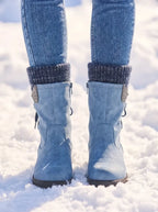 Waterproof PU Leather Calf Length Zip Boots with Wool Lining for Women