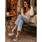 Red and Blue Bohemian Patterned High Top Lace Up Platform Trainers for Women