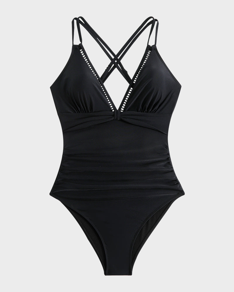 Women Swimwear | V Neck Knot Front One Piece