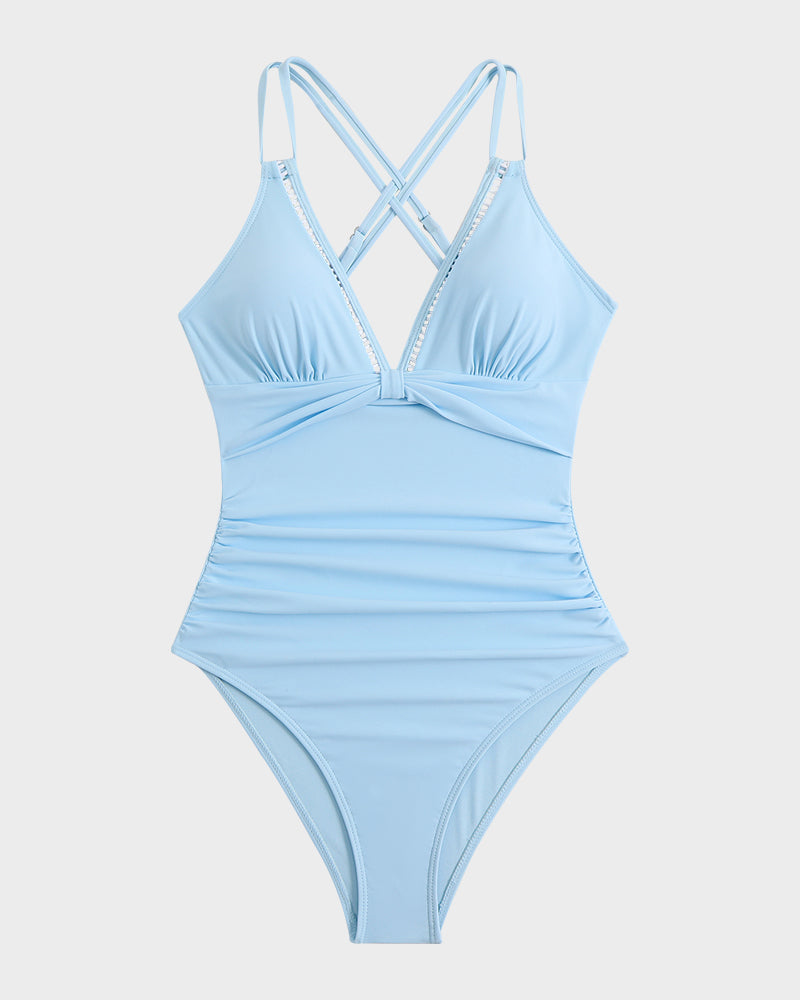 Women Swimwear | V Neck Knot Front One Piece