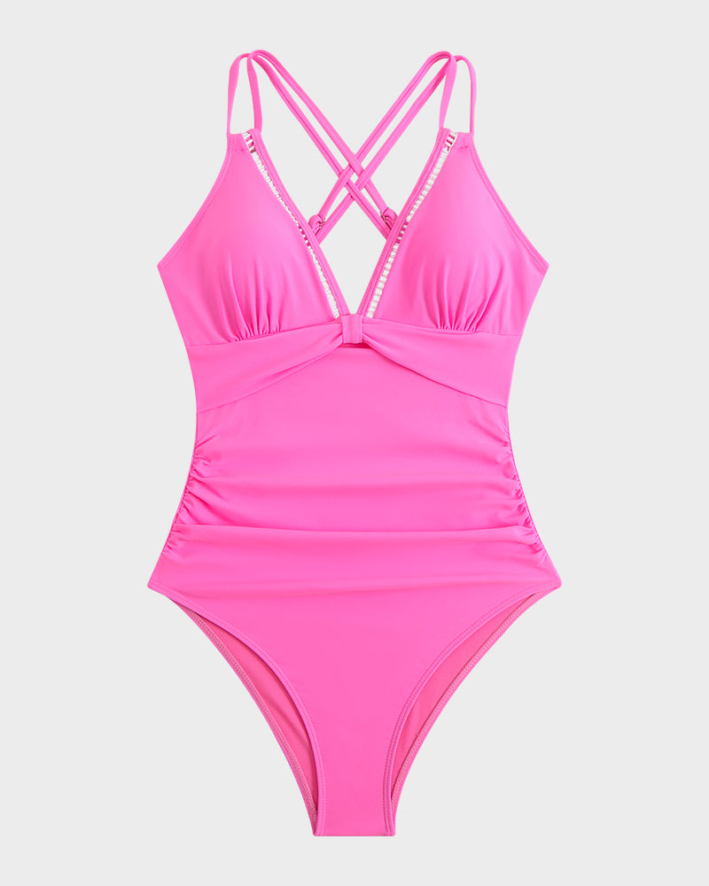 Women Swimwear | V Neck Knot Front One Piece