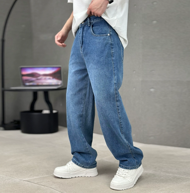 Grey Washed Wide Leg Denim Jeans for Men