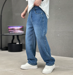 Washed Wide Leg Denim Jeans for Men