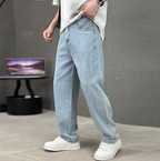 Washed Wide Leg Denim Jeans for Men