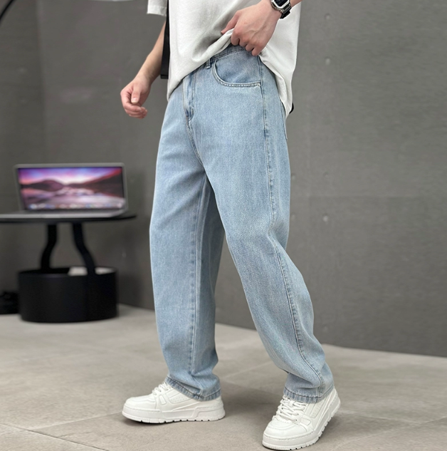 Grey Washed Wide Leg Denim Jeans for Men
