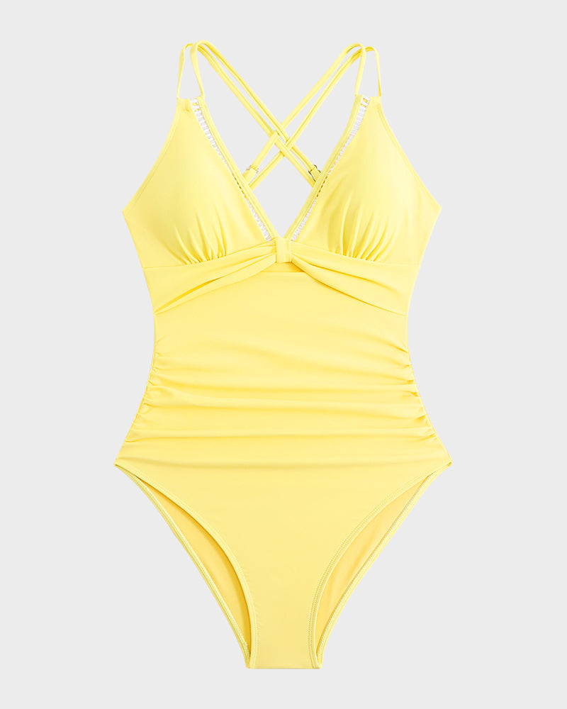 Women Swimwear | V Neck Knot Front One Piece