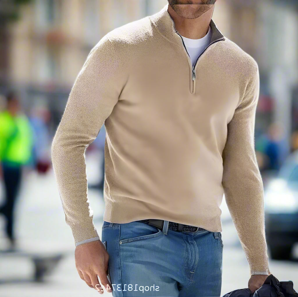 Men Sweater | Half Zip with Stand Collar