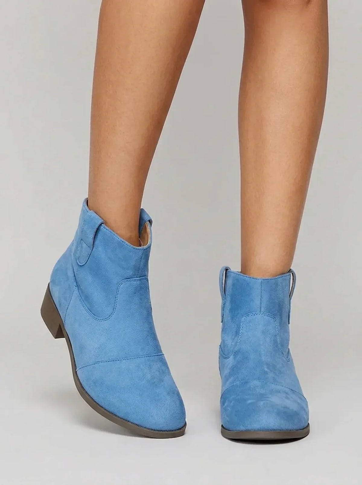 Western Stitched Flat Heel Ankle Boots for Women | Blue Brown Pink Black Grey