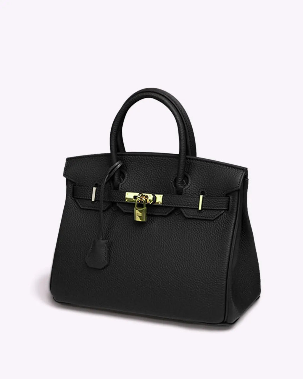 Genuine Leather Twist Lock Handbag with Gold Hardware and Pockets for Women