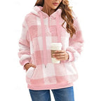 Checkered Quarter Zip Hoodie for Women | Relaxed Fit with Front Pocket