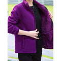 Plush Lined Stand Collar Loose Fit Jacket for Women | Full Zip with Pockets