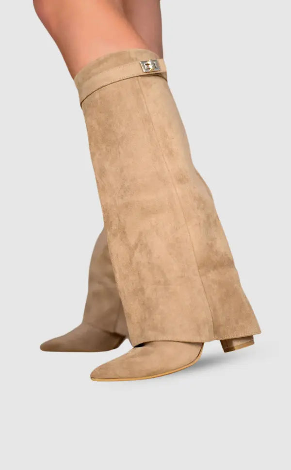 Leather or Suede Tall Heeled Boots for Women | Slim Leg Shaft Winter Wear