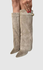 Leather or Suede Tall Heeled Boots for Women | Slim Leg Shaft Winter Wear